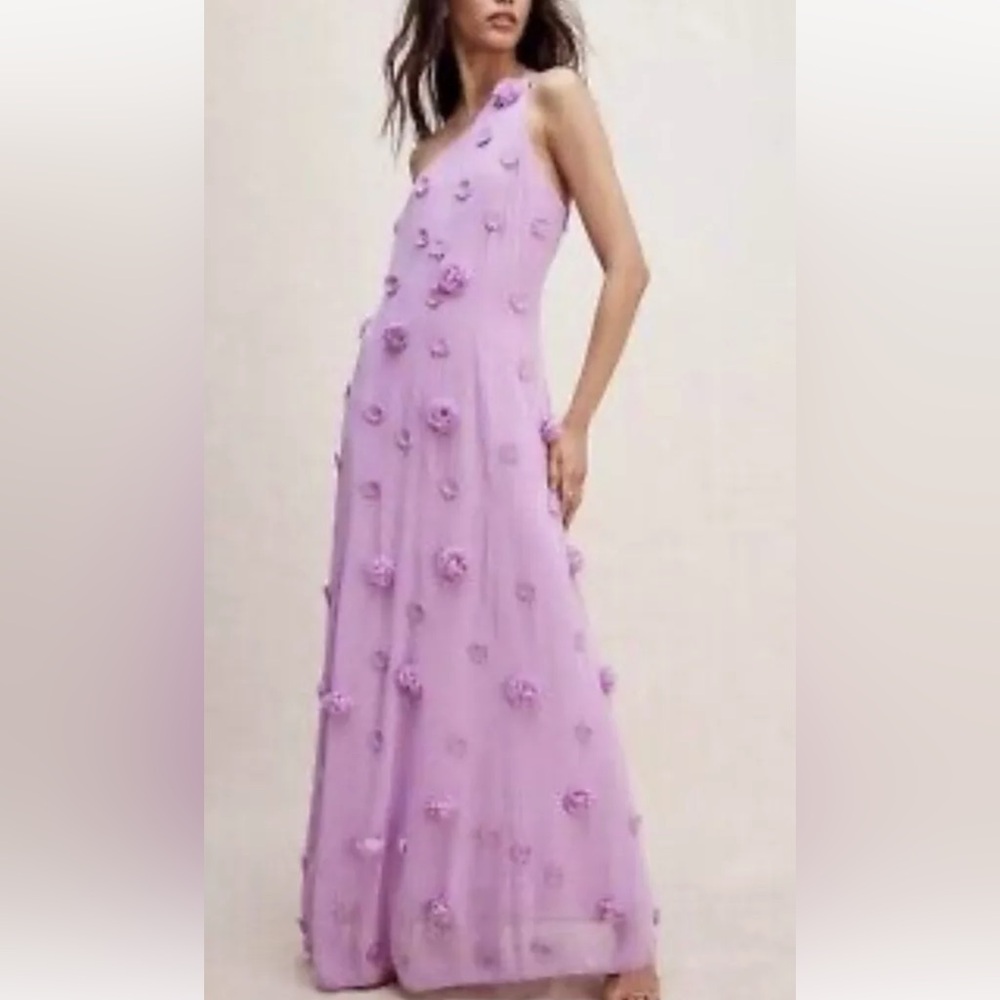 Free People Blossom Bliss Maxi Dress One Shoulder Floral Applique Lilac